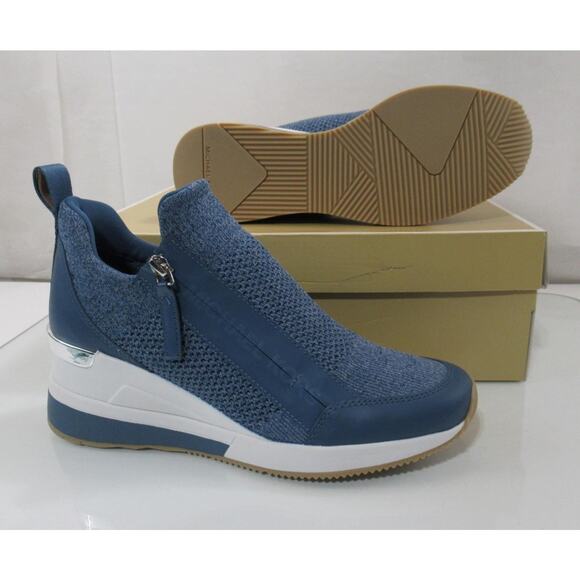 Michael Kors Willis Wedge Trainer Sneakers Zip MK Logo Union Wash Blue Size 8 - Picture 9 of 9